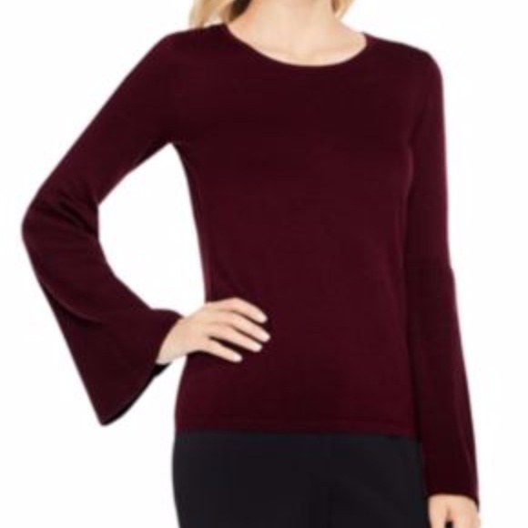 Vince Camuto Bell-Sleeve Sweater Deep Claret - Picture 2 of 8